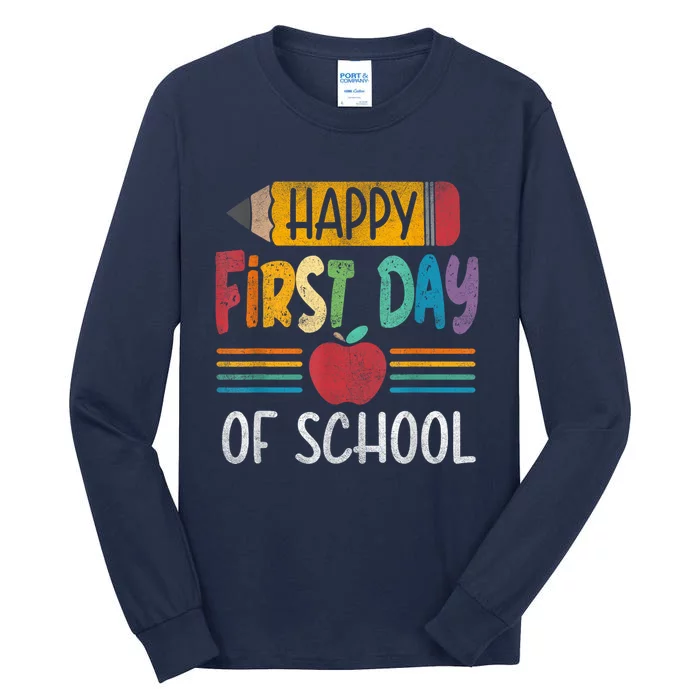 Vintage Pencil Happy First Day Of School Teacher Boy Girl Tall Long Sleeve T-Shirt