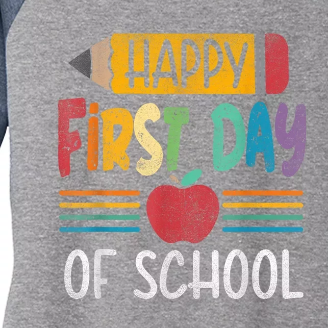 Vintage Pencil Happy First Day Of School Teacher Boy Girl Women's Tri-Blend 3/4-Sleeve Raglan Shirt