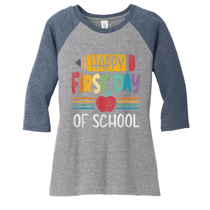 Vintage Pencil Happy First Day Of School Teacher Boy Girl Women's Tri-Blend 3/4-Sleeve Raglan Shirt