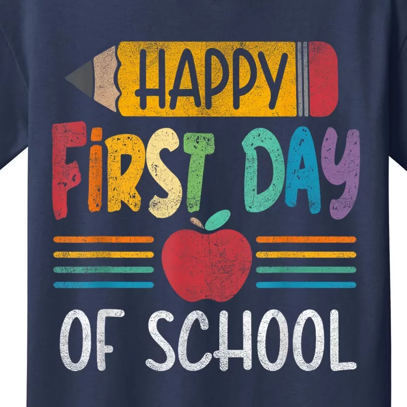 Vintage Pencil Happy First Day Of School Teacher Boy Girl Kids T-Shirt