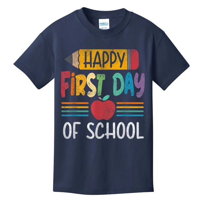 Vintage Pencil Happy First Day Of School Teacher Boy Girl Kids T-Shirt