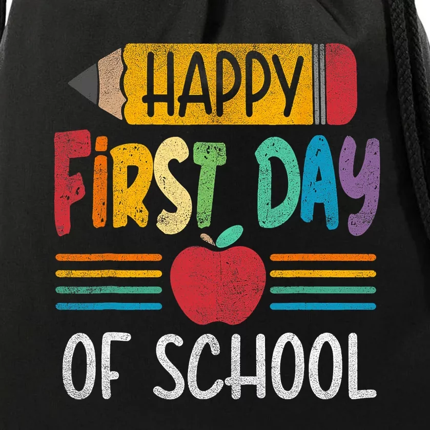 Vintage Pencil Happy First Day Of School Teacher Boy Girl Drawstring Bag