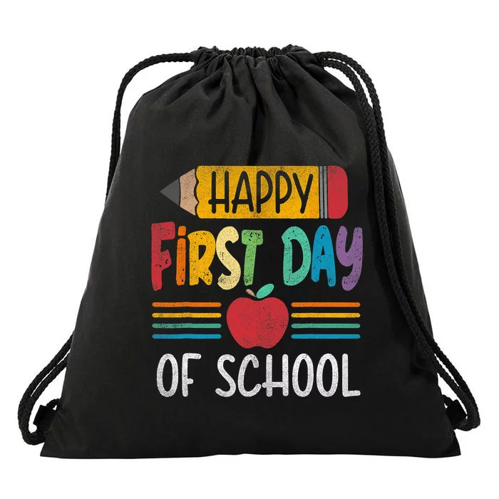 Vintage Pencil Happy First Day Of School Teacher Boy Girl Drawstring Bag