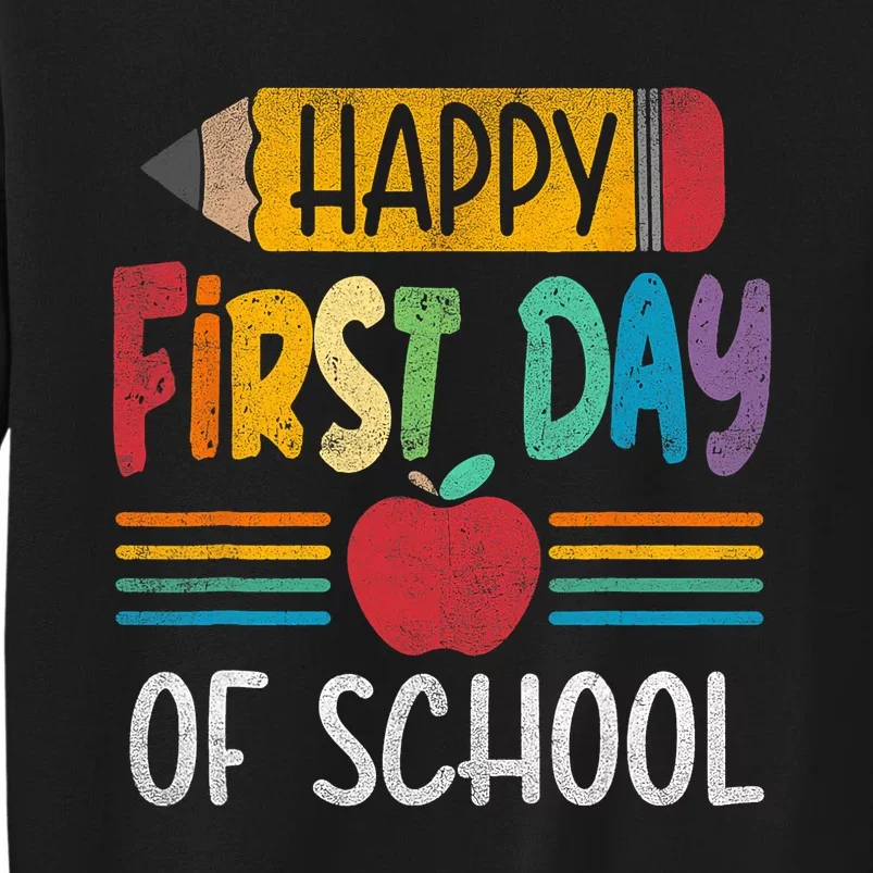 Vintage Pencil Happy First Day Of School Teacher Boy Girl Tall Sweatshirt