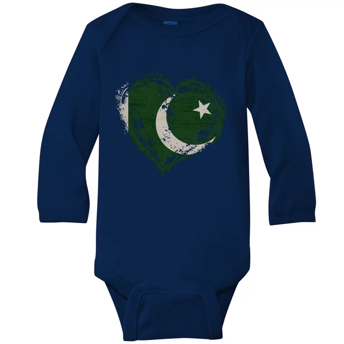 Vintage Pakistan Heart Shape Flag Stylish Design Meaningful Gift Baby Long Sleeve Bodysuit