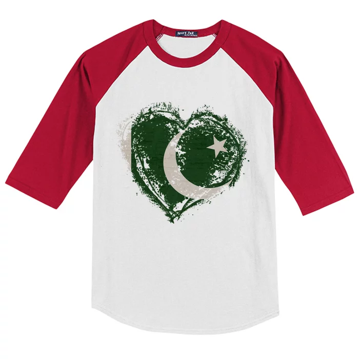 Vintage Pakistan Heart Shape Flag Stylish Design Meaningful Gift Kids Colorblock Raglan Jersey