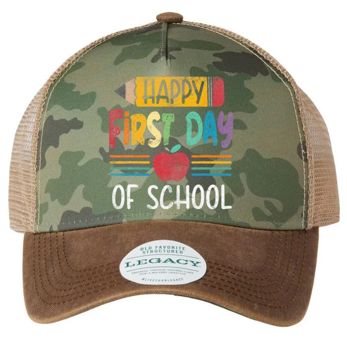 Vintage Pencil Happy First Day Of School Teacher Legacy Tie Dye Trucker Hat