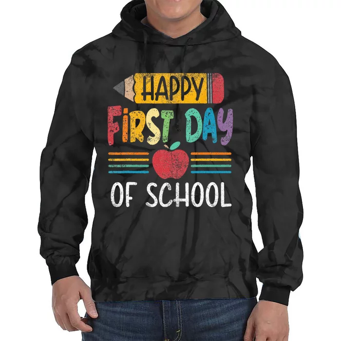 Vintage Pencil Happy First Day Of School Teacher Tie Dye Hoodie