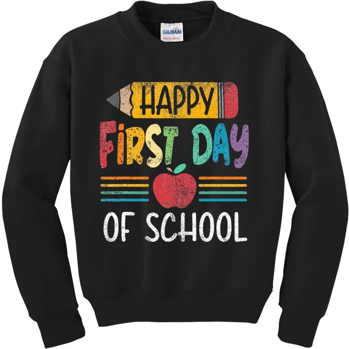 Vintage Pencil Happy First Day Of School Teacher Kids Sweatshirt