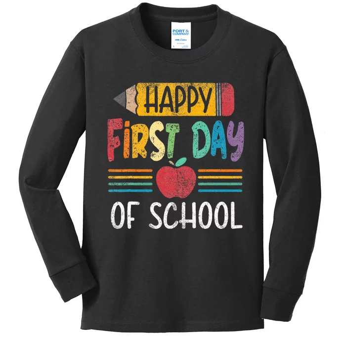 Vintage Pencil Happy First Day Of School Teacher Kids Long Sleeve Shirt