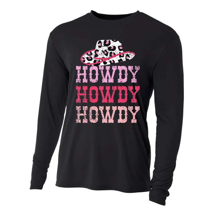 Vintage Pink Howdy Rodeo Western Country Southern Cow Cooling Performance Long Sleeve Crew