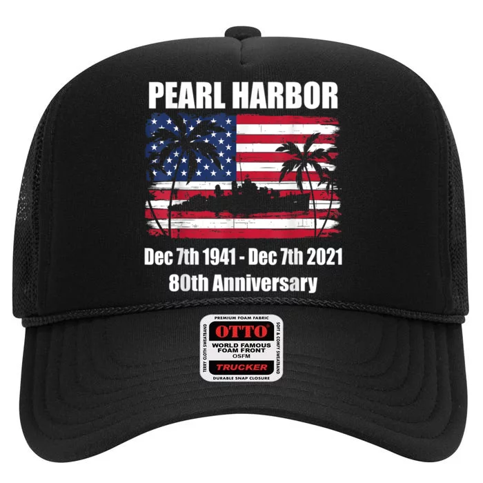 Vintage Pearl Harbor 80th Anniversary Flag High Crown Mesh Trucker Hat