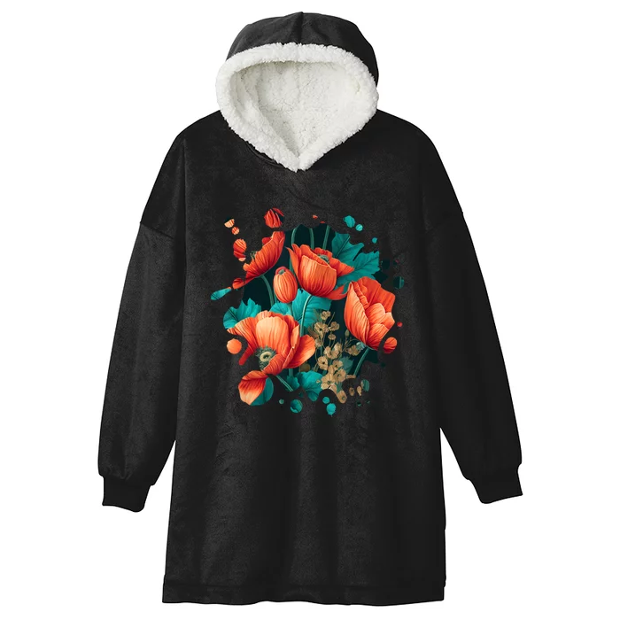 Vintage Poppy Inspired Flower Plant Lover Funny Gardening Hooded Wearable Blanket