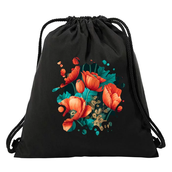 Vintage Poppy Inspired Flower Plant Lover Funny Gardening Drawstring Bag