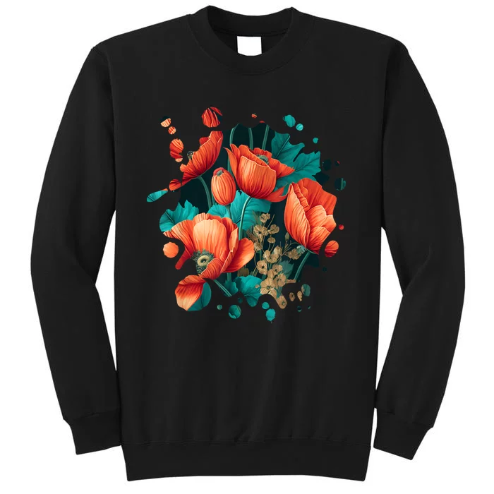 Vintage Poppy Inspired Flower Plant Lover Funny Gardening Tall Sweatshirt