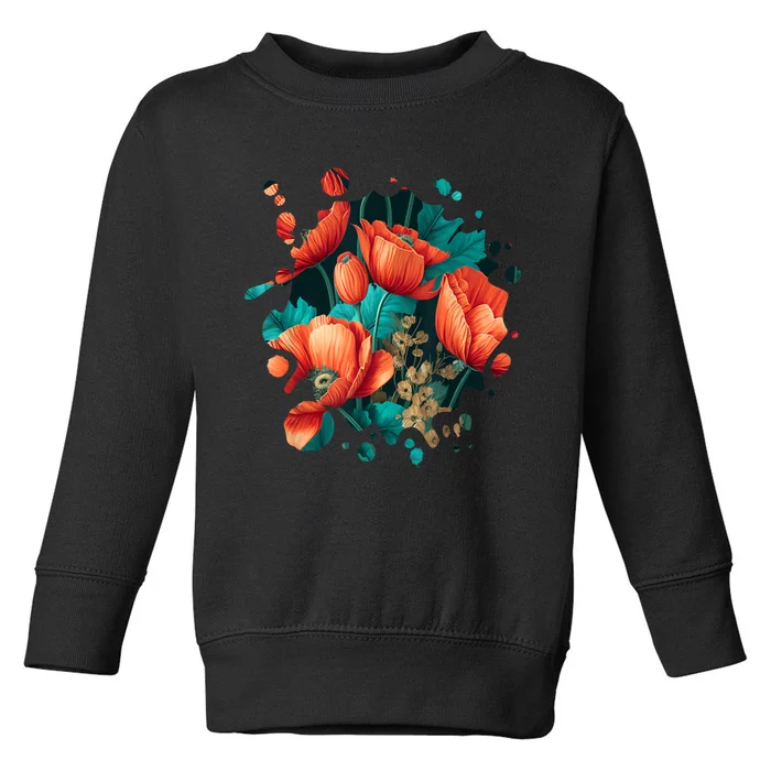 Vintage Poppy Inspired Flower Plant Lover Funny Gardening Toddler Sweatshirt