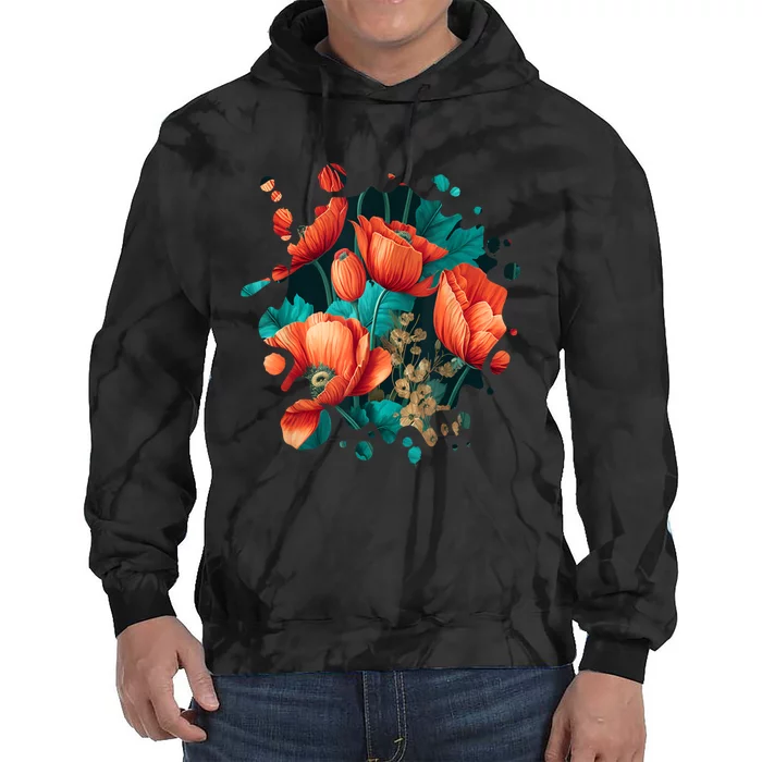 Vintage Poppy Inspired Flower Plant Lover Funny Gardening Tie Dye Hoodie