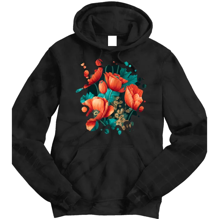 Vintage Poppy Inspired Flower Plant Lover Funny Gardening Tie Dye Hoodie