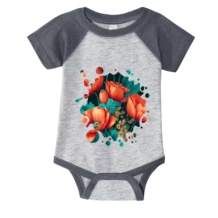 Vintage Poppy Inspired Flower Plant Lover Funny Gardening Infant Baby Jersey Bodysuit