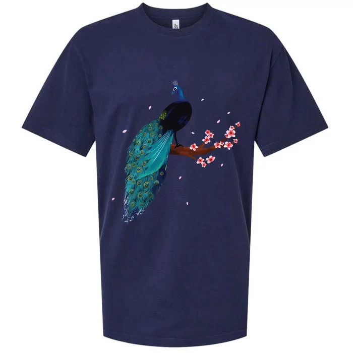 Vintage Peacock Japanese Beauty Bird Flower Gift Sueded Cloud Jersey T-Shirt