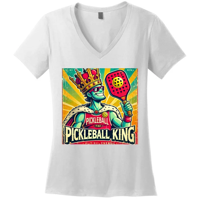 Vintage Pickleball King Women's V-Neck T-Shirt