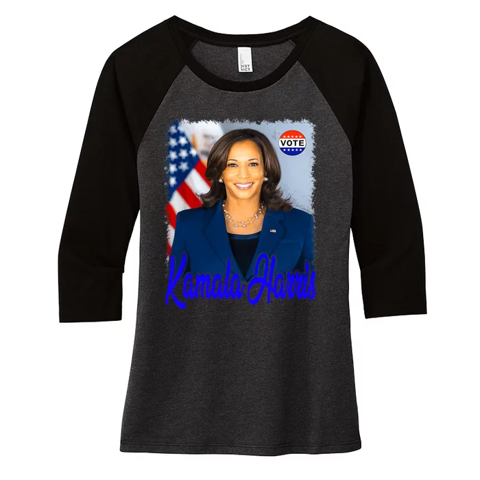 Vote President Kamala Harris 2024 Women's Tri-Blend 3/4-Sleeve Raglan Shirt