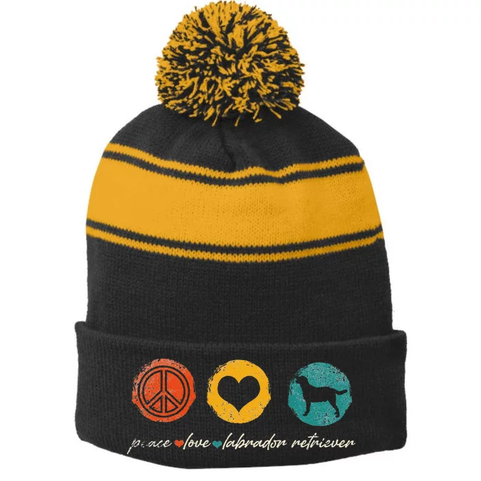 Vintage Peace Love Labrador Retriever Dog Lover Gifts Stripe Pom Pom Beanie