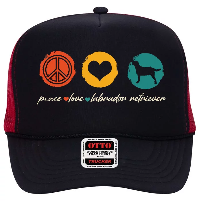 Vintage Peace Love Labrador Retriever Dog Lover Gifts High Crown Mesh Trucker Hat