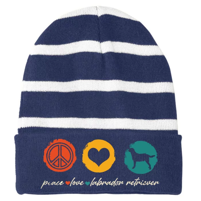 Vintage Peace Love Labrador Retriever Dog Lover Gifts Striped Beanie with Solid Band