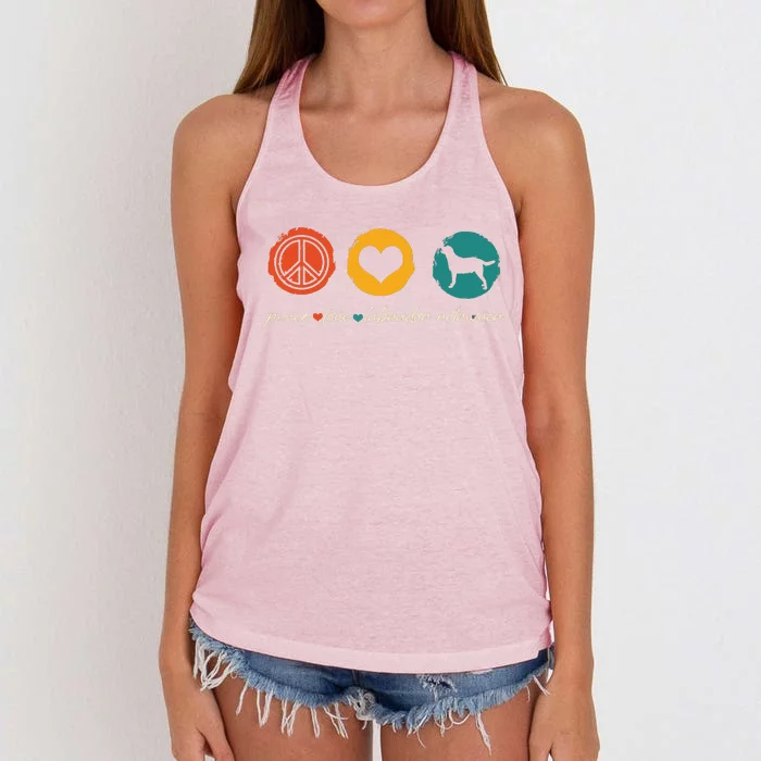 Vintage Peace Love Labrador Retriever Dog Lover Gifts Women's Knotted Racerback Tank