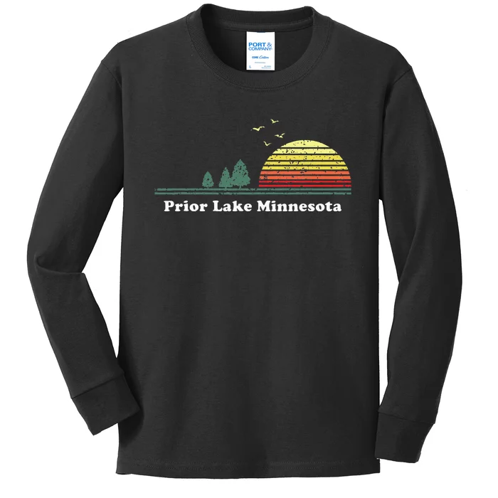 Vintage Prior Lake Minnesota Sunset Souvenir Kids Long Sleeve Shirt