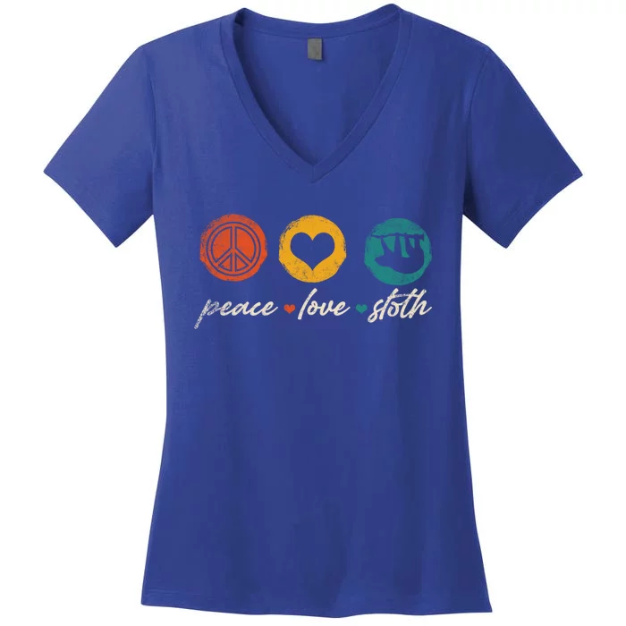 Vintage Peace Love Sloth Funny Sloth Lover Gift Funny Gift Women's V-Neck T-Shirt