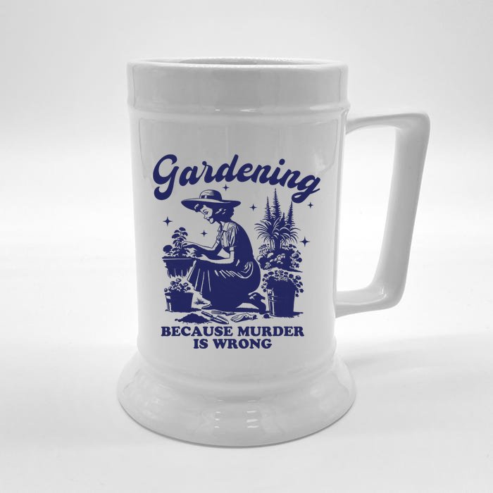 Vintage Plant Mom Gardening Because Murder Is Wrong Women Front & Back Beer Stein