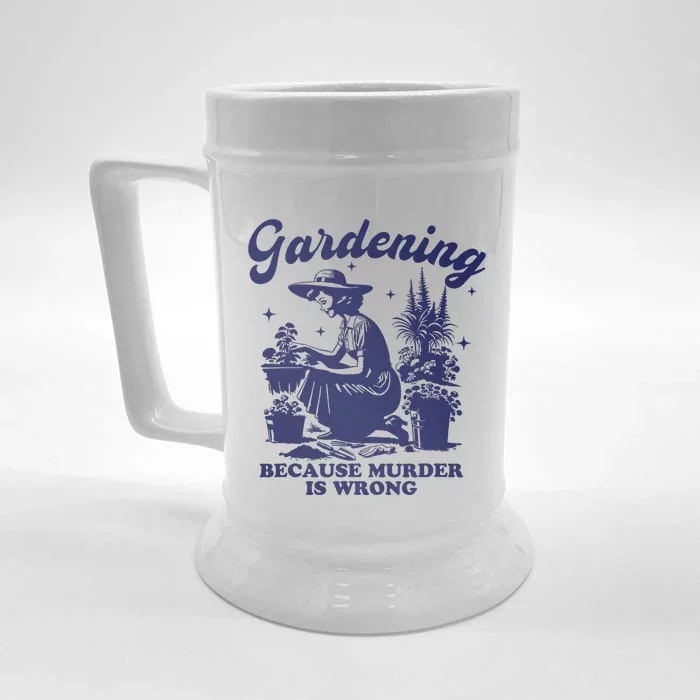 Vintage Plant Mom Gardening Because Murder Is Wrong Women Front & Back Beer Stein