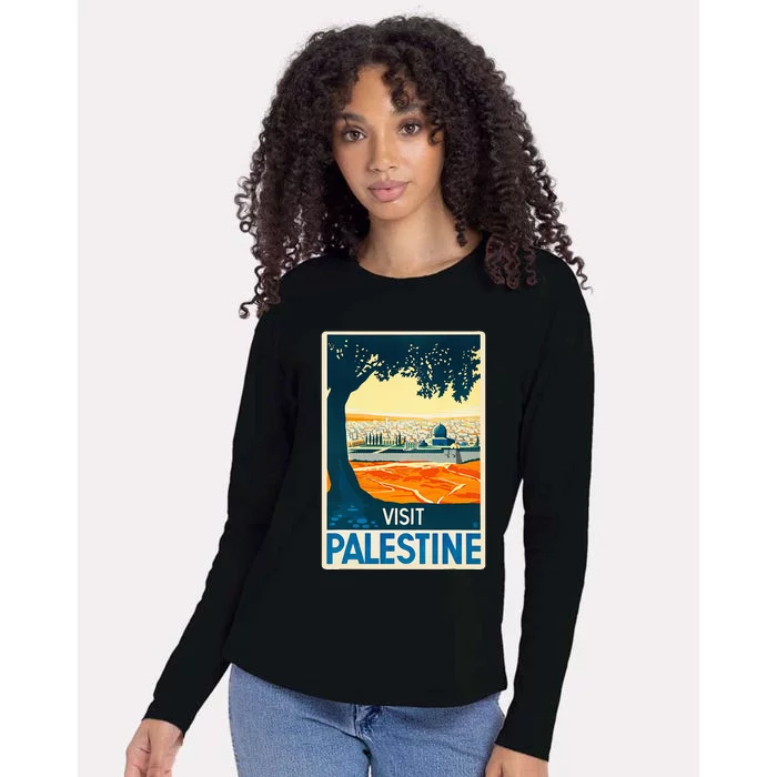 Vintage Poster Middle East Art Visit Palestine Womens Cotton Relaxed Long Sleeve T-Shirt