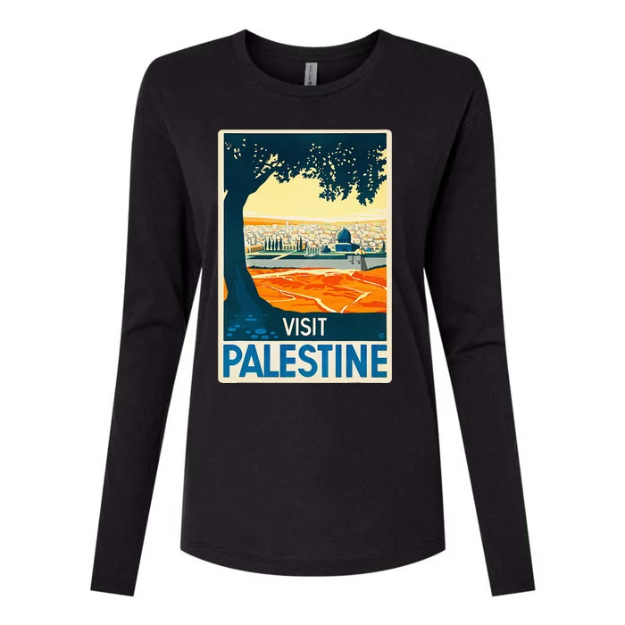 Vintage Poster Middle East Art Visit Palestine Womens Cotton Relaxed Long Sleeve T-Shirt