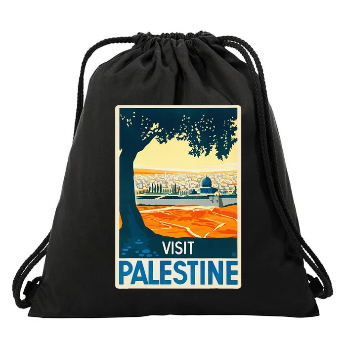 Vintage Poster Middle East Art Visit Palestine Drawstring Bag