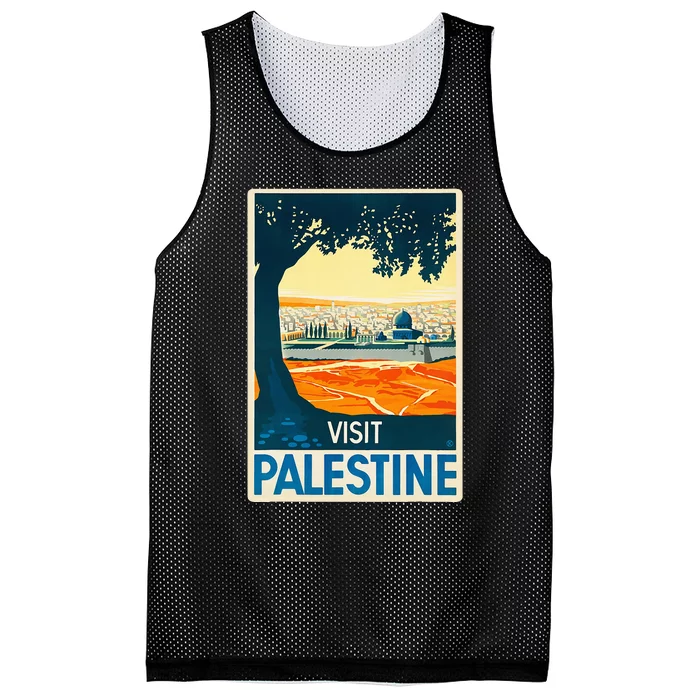 Vintage Poster Middle East Art Visit Palestine Mesh Reversible Basketball Jersey Tank