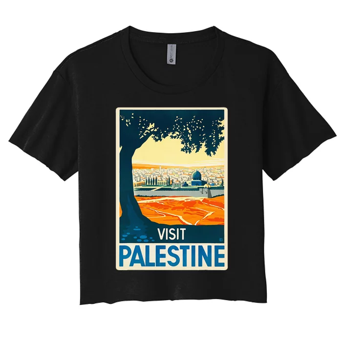 Vintage Poster Middle East Art Visit Palestine Women's Crop Top Tee