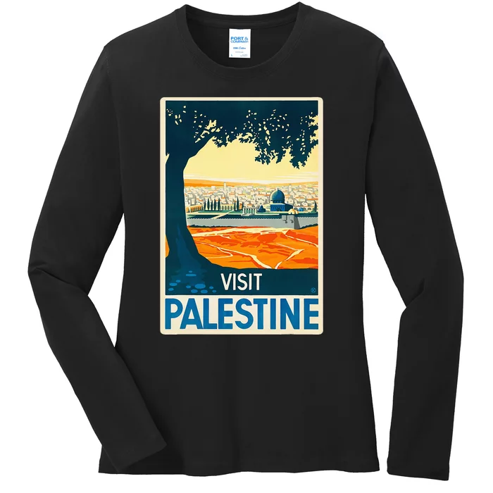 Vintage Poster Middle East Art Visit Palestine Ladies Long Sleeve Shirt