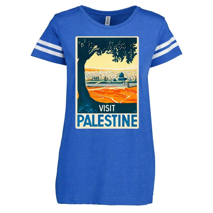 Vintage Poster Middle East Art Visit Palestine Enza Ladies Jersey Football T-Shirt