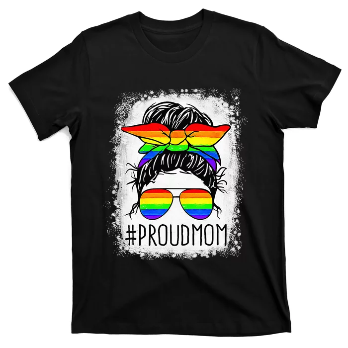 Vintage Proud Mom Messy Hair Bun LGBTQ T-Shirt