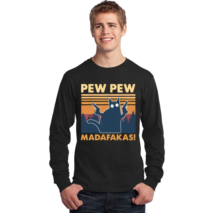 Vintage PewPewPew Madafakas TShirt Crazy Pew Cat Long Sleeve Shirt