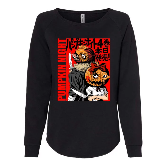 Vintage Pumpkin Night Anime Womens California Wash Sweatshirt