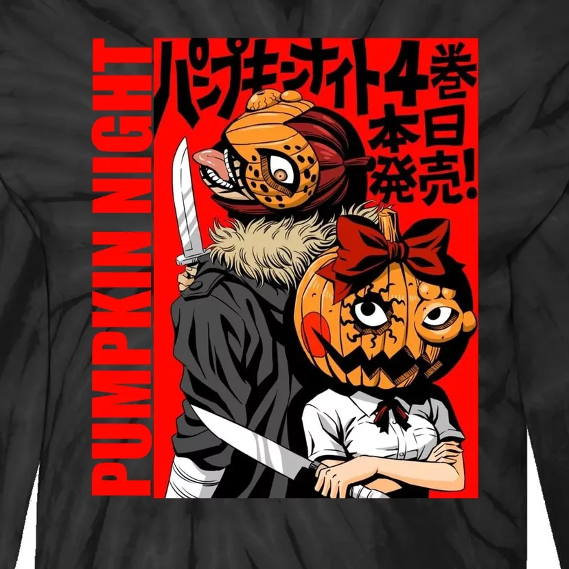 Vintage Pumpkin Night Anime Tie-Dye Long Sleeve Shirt