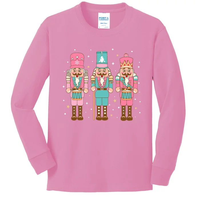 Vintage Pink Nutcracker Squad Pink Christmas Kids Long Sleeve Shirt