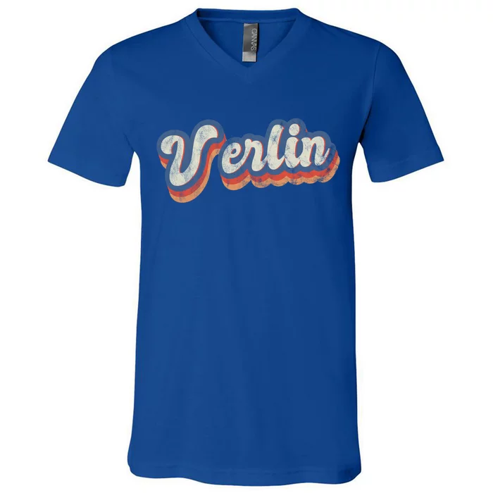 Verlin Personalized Name Gift Custom Lettering 70S Cute Gift V-Neck T-Shirt