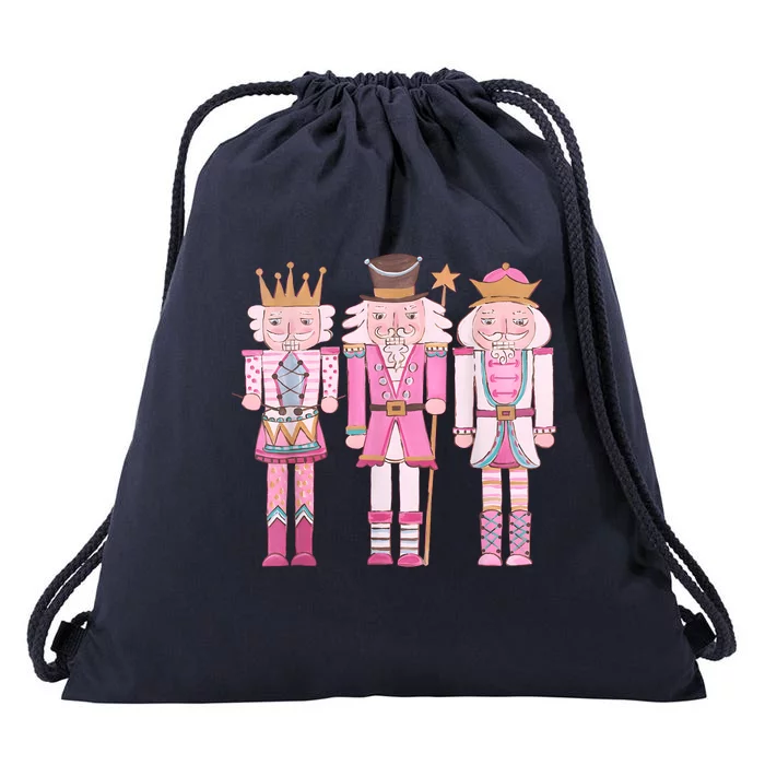 Vintage Pink Nutcracker Squad Girl Kids Pink Christmas Drawstring Bag