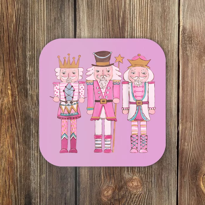 Vintage Pink Nutcracker Squad Girl Kids Pink Christmas Coaster