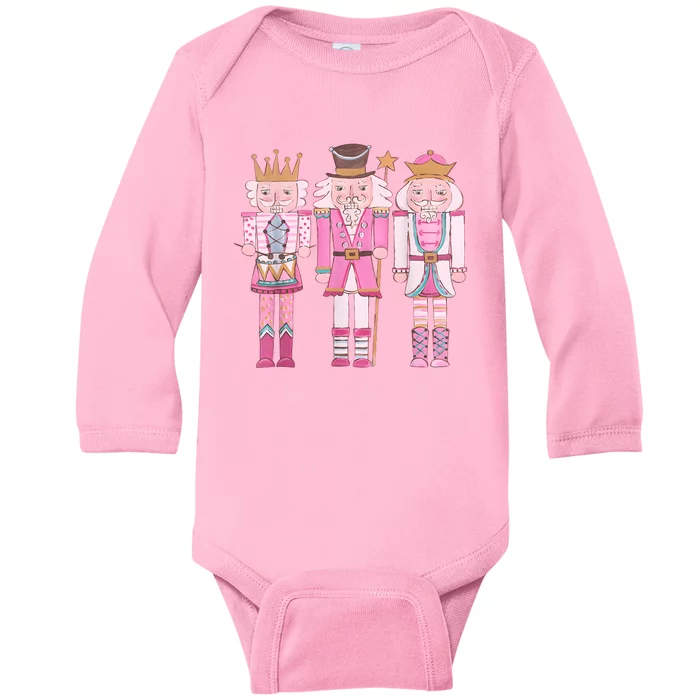 Vintage Pink Nutcracker Squad Girl Kids Pink Christmas Baby Long Sleeve Bodysuit